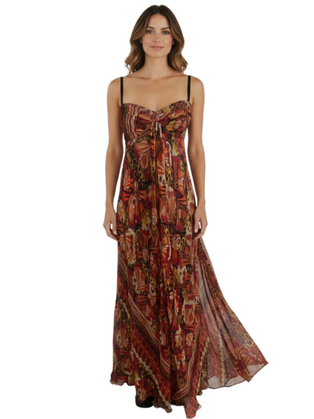 Marciano Size Small Long Print Silk Gown Sweetheart Neckline